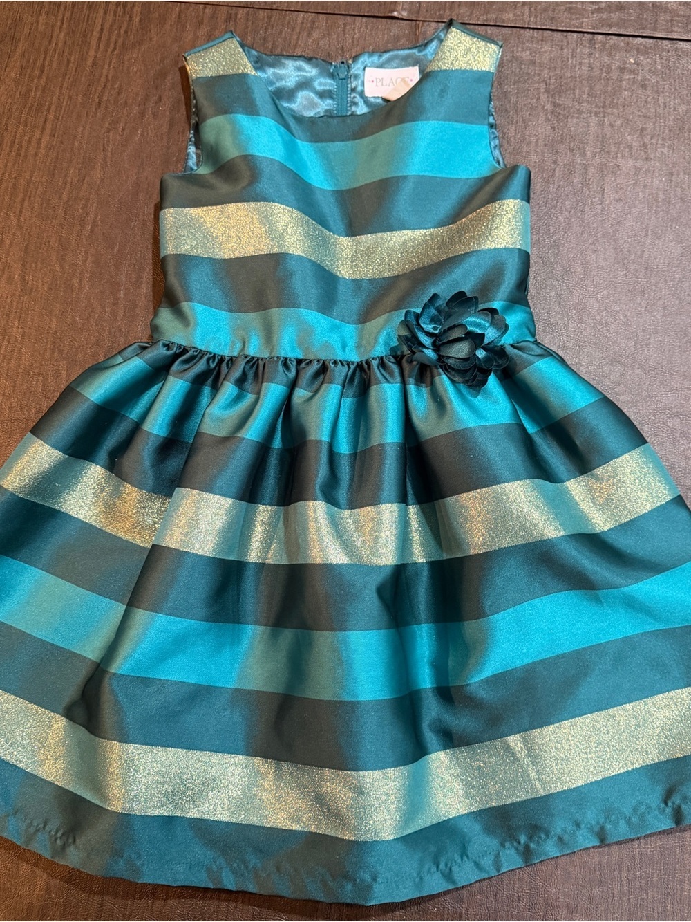 Children’s Place Striped Shiny Green Formal Dress Sz 6
